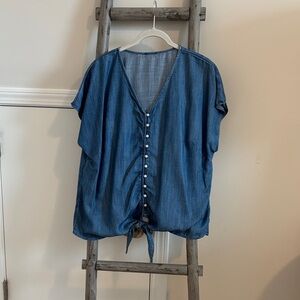 Talbots Indigo Tie-Front Blouse